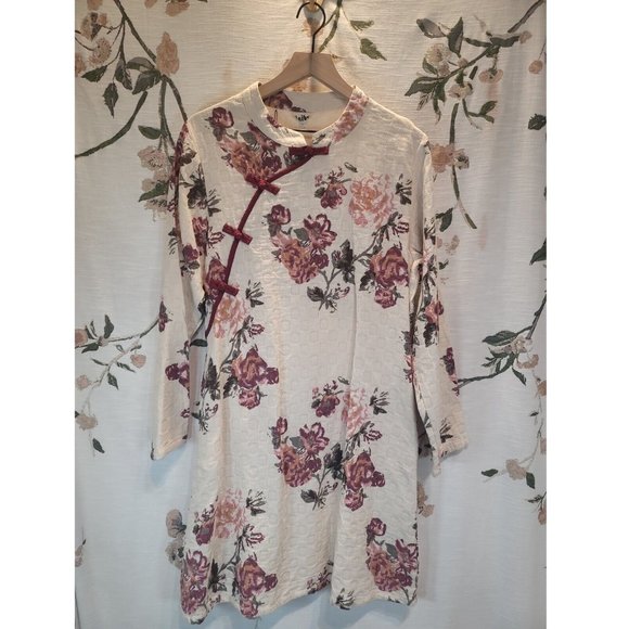 Minibee Asian Inspired Cotton Linnen Floral Dress Size Large NWT - Picture 2 of 10